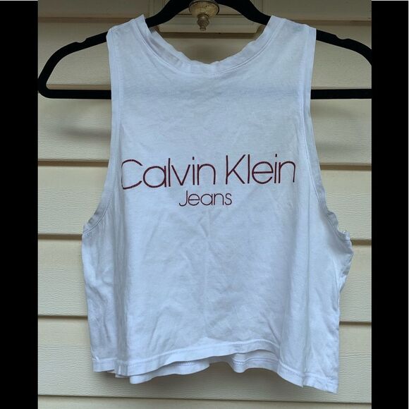 Calvin Klein white cropped top, racer back, size Small - Picture 1 of 5